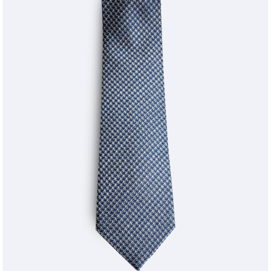 Corbata azul de lana con pata de gallo