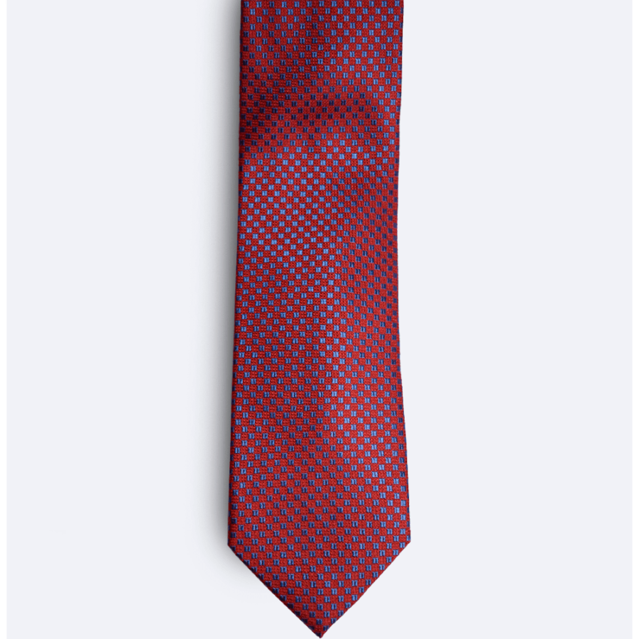 Corbata de tinto in filo roja con cuadrados azules