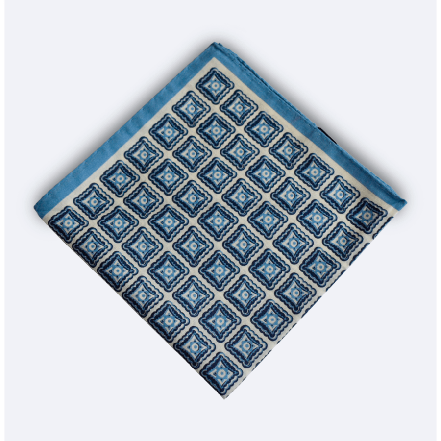 Pañuelo de bolsillo azul claro y blanco a rombos, vista cenital