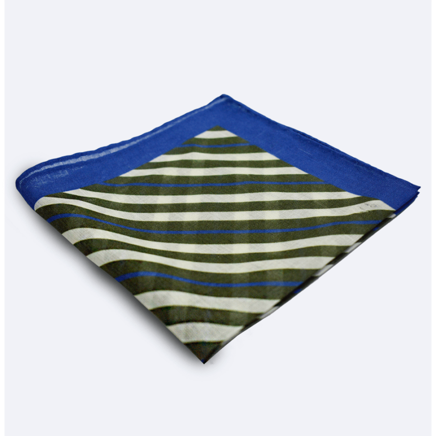 Pañuelo de bolsillo verde y blanco a rayas azules