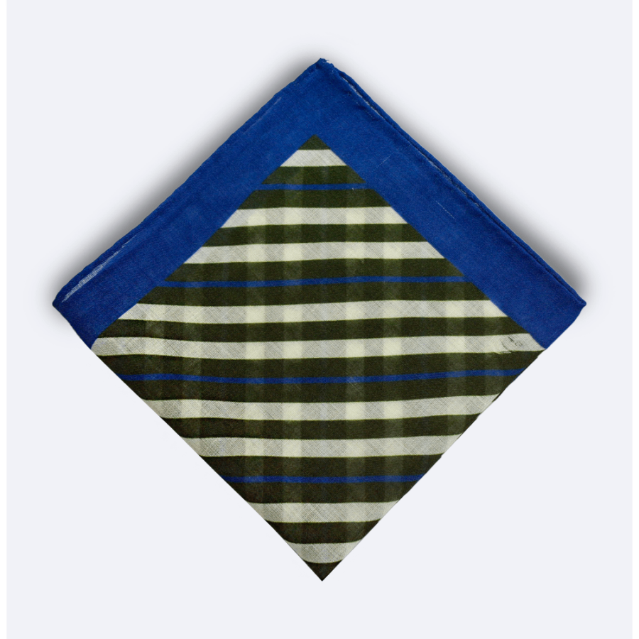 Pañuelo de bolsillo verde y blanco a rayas azules, vista cenital