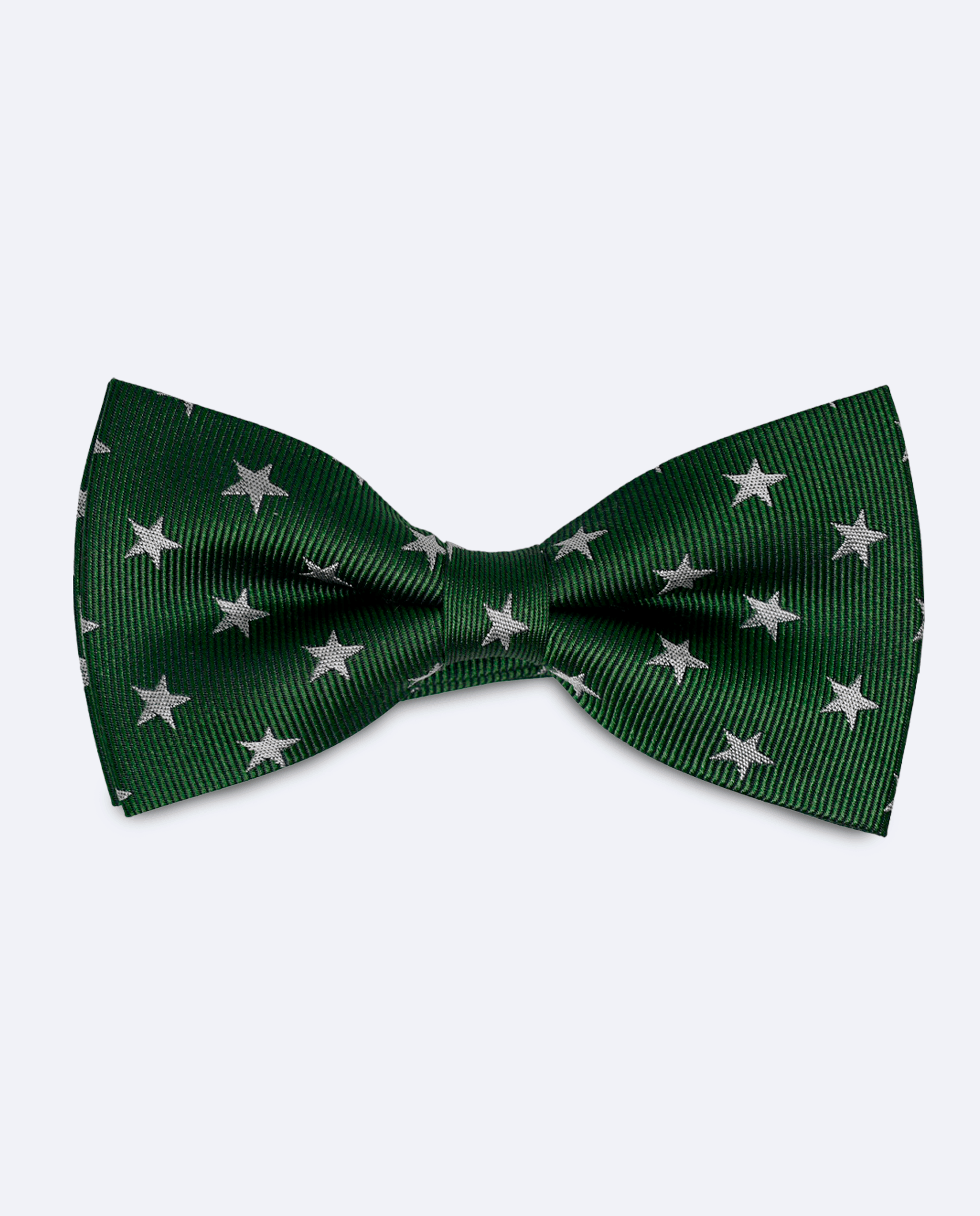 Pajarita verde oscuro con estrellas grises de seda, vista frontal
