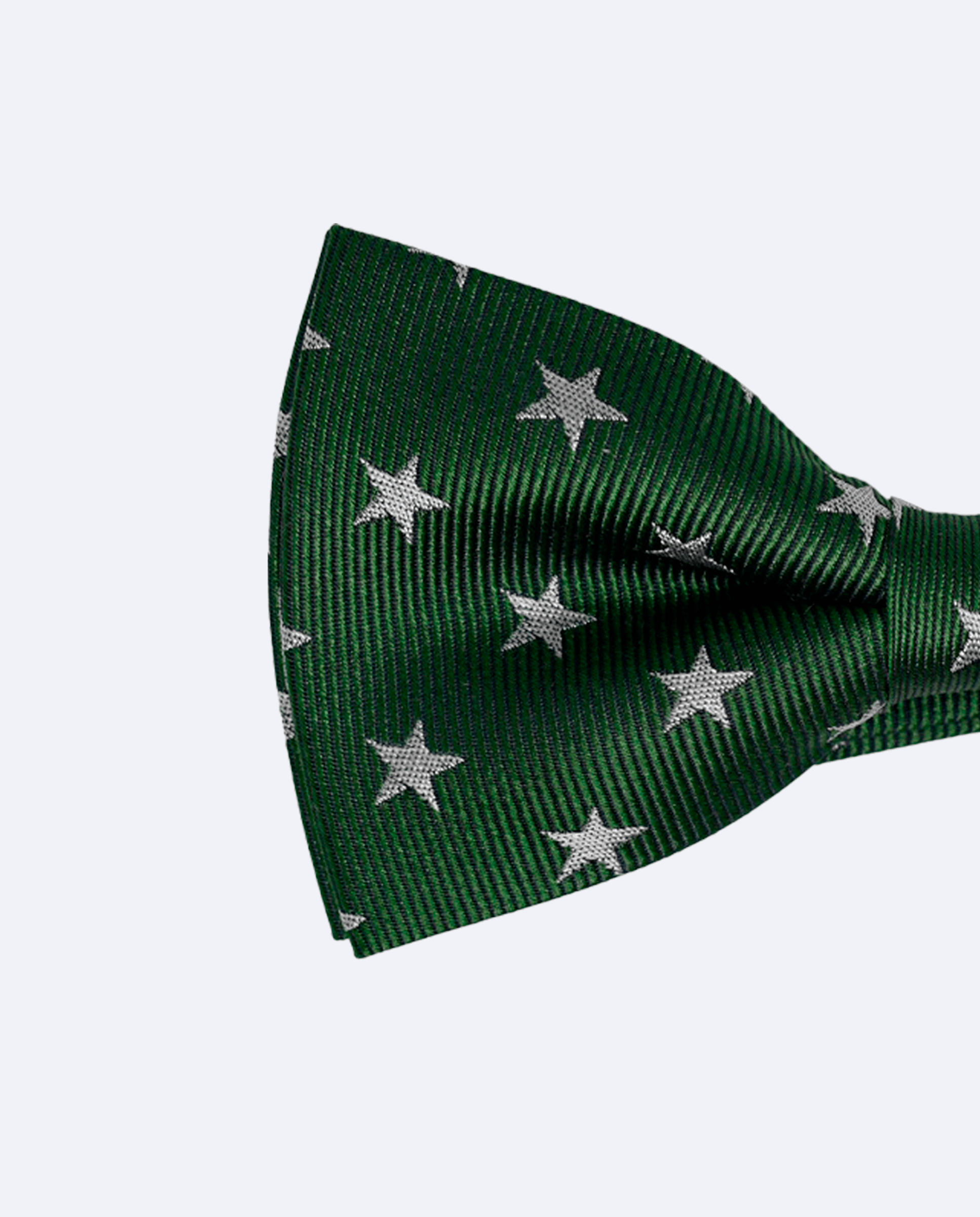 Pajarita verde oscuro con estrellas grises de seda, vista de lazo