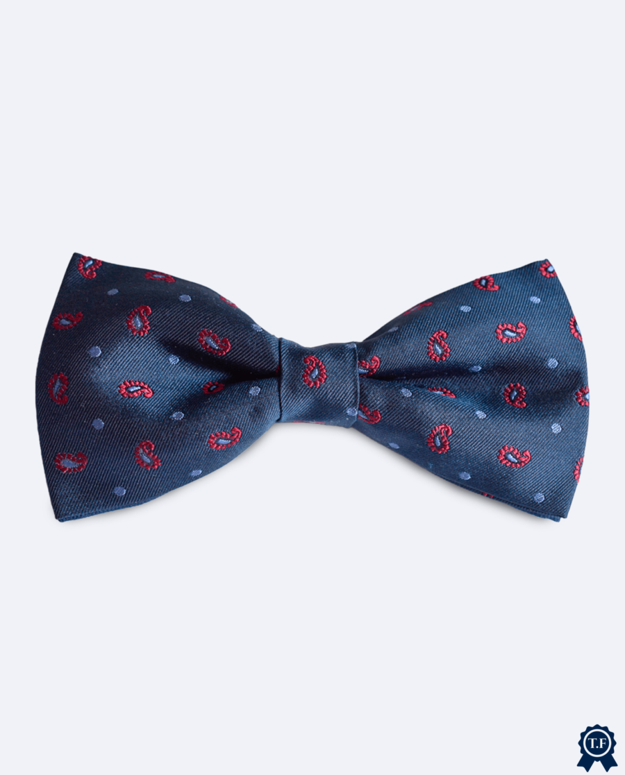 Pajarita azul marino con paisley rojo de seda