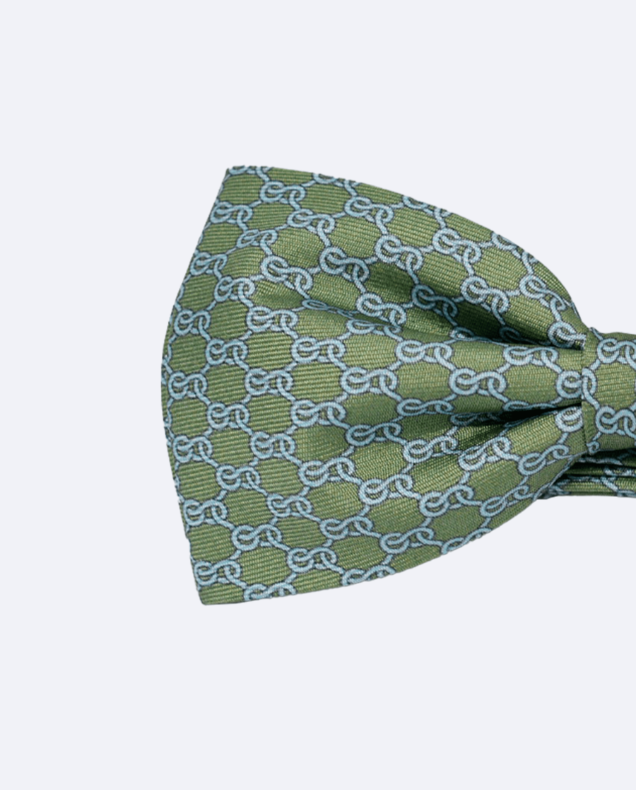 Pajarita verde oliva con cadenas azules de seda
