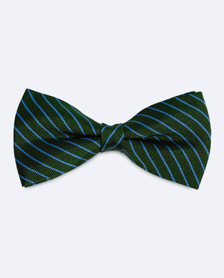 Pajarita verde oliva con rayas azules de seda