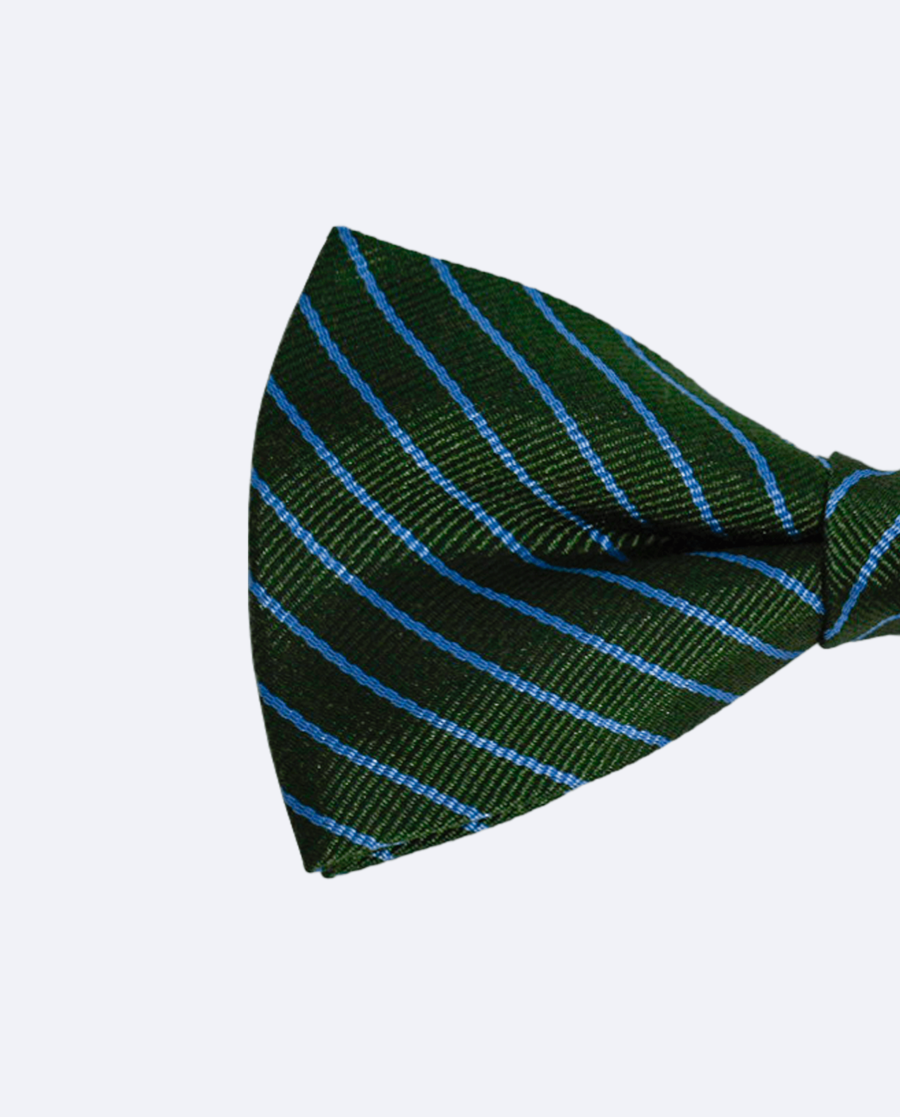 Pajarita verde oliva con rayas azules de seda