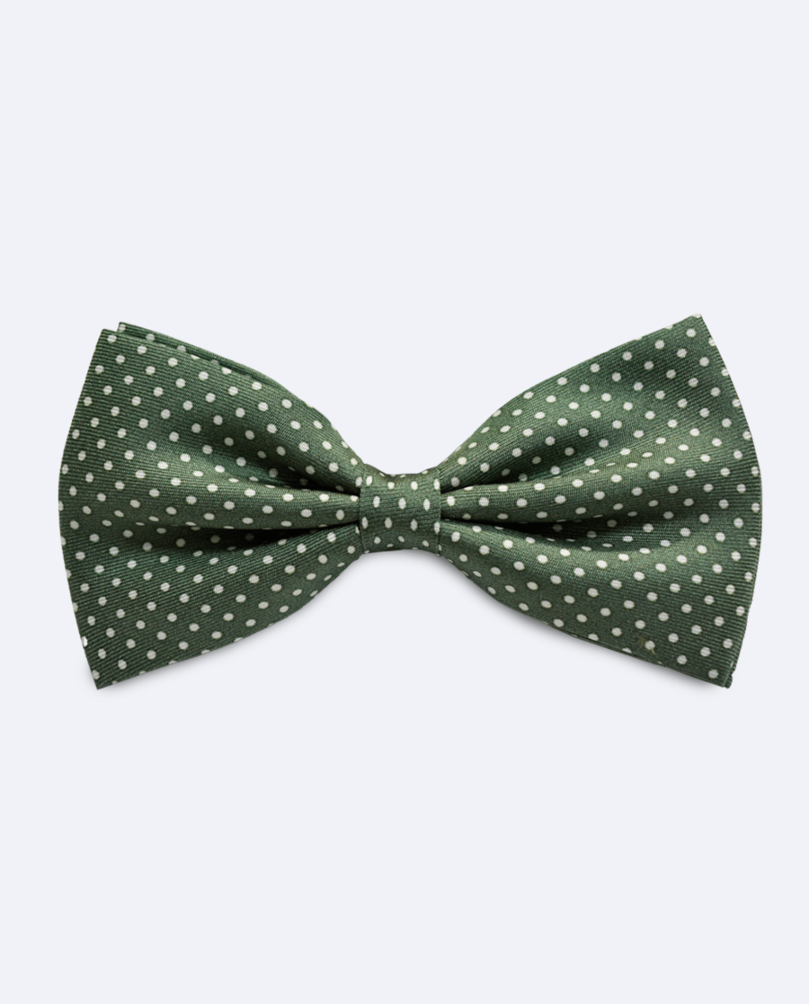 Pajarita verde oliva con topos blancos de seda