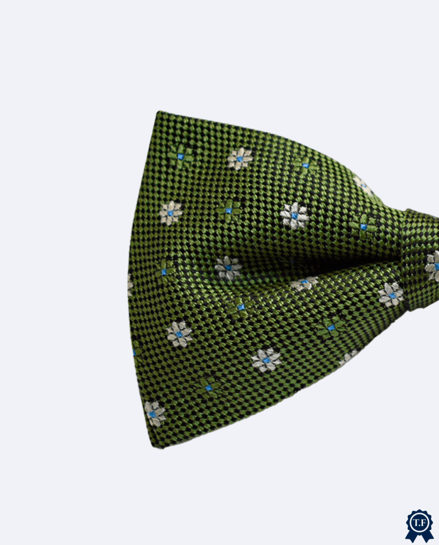 Pajarita verde oliva de seda con estampado de flores