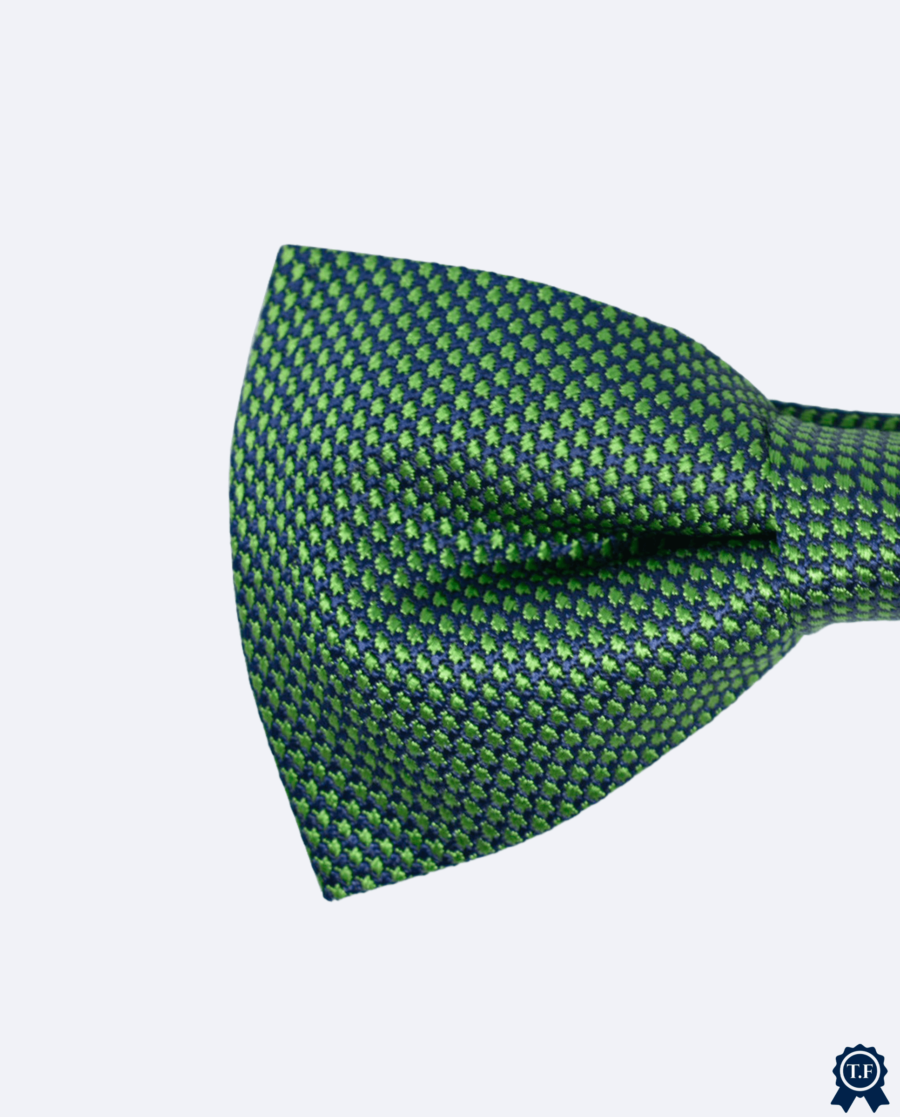 Pajarita verde y azul con pata de gallo de seda