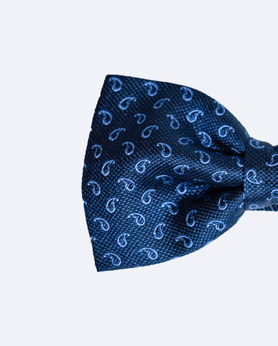 Pajarita azul marino paisley azul de seda jacquard