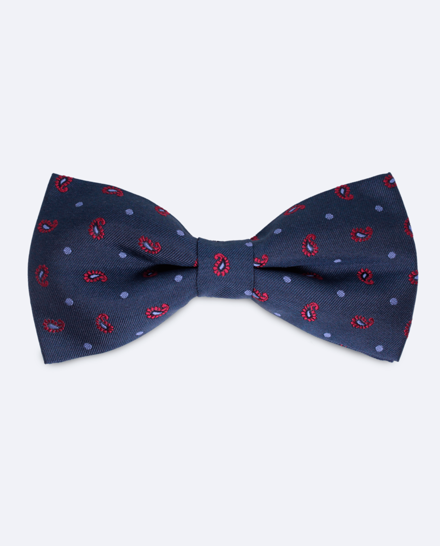 Pajarita azul marino paisley rojo de seda