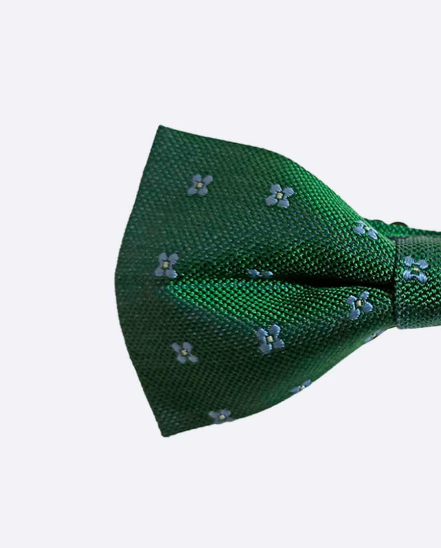 Pajarita verde flores azul claro de seda