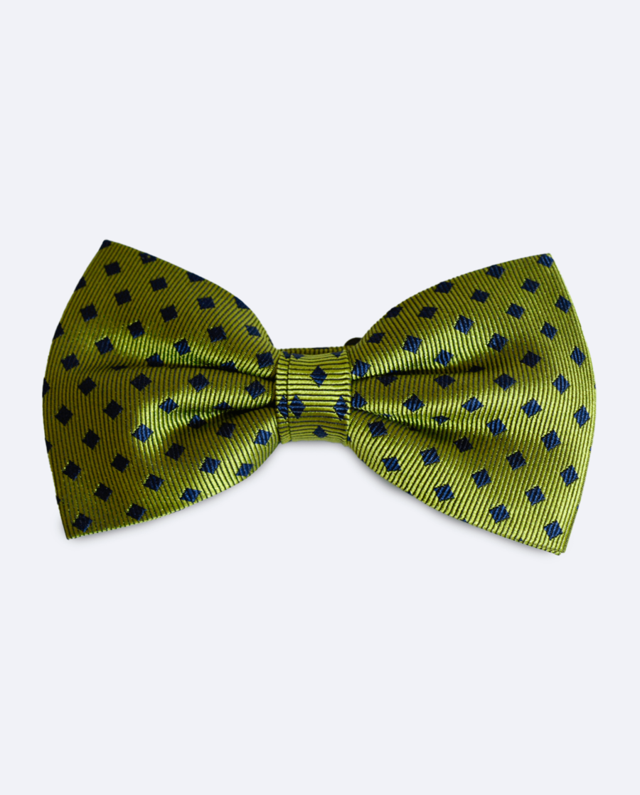 Pajarita verde lima rombos azul marino de seda