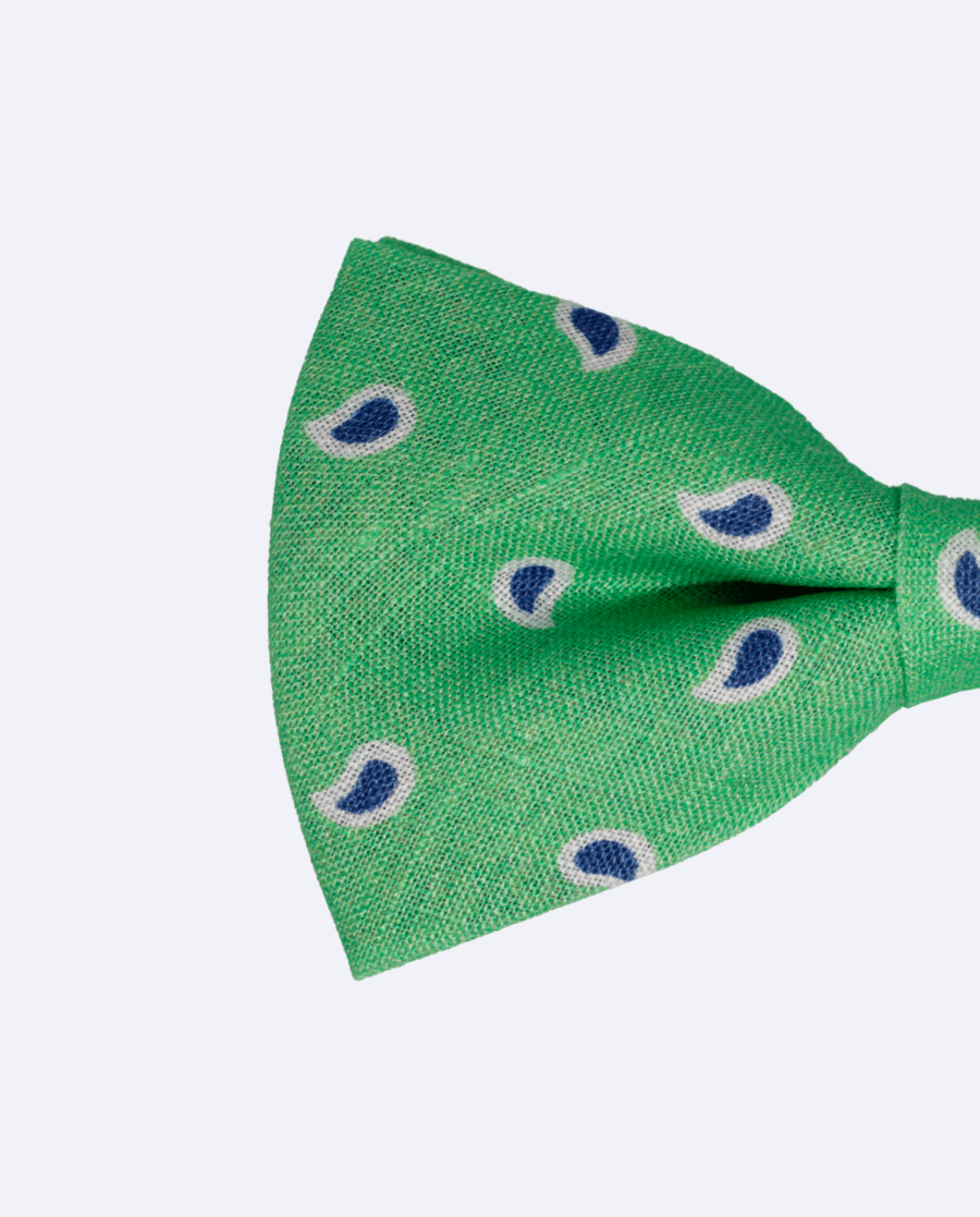 Pajarita de lino verde lima paisley azul