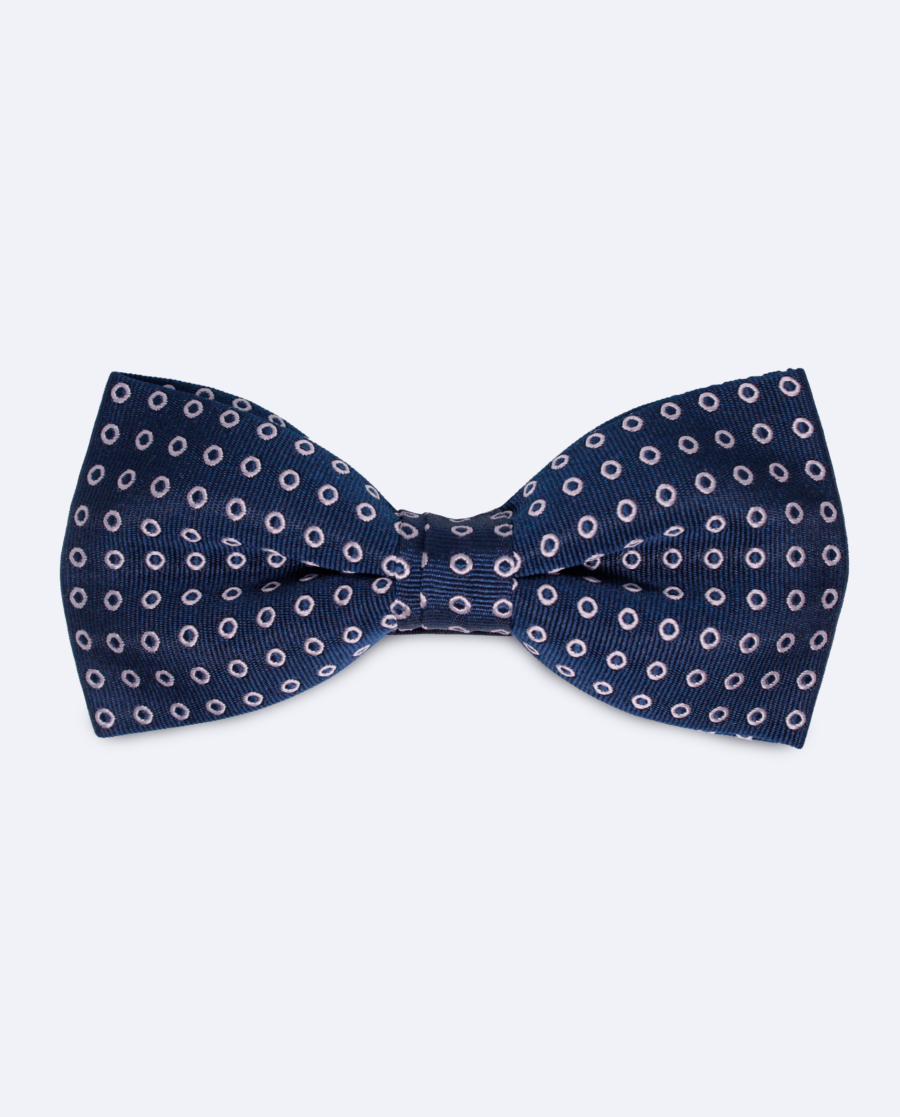 Pajarita de seda azul marino lunares blancos
