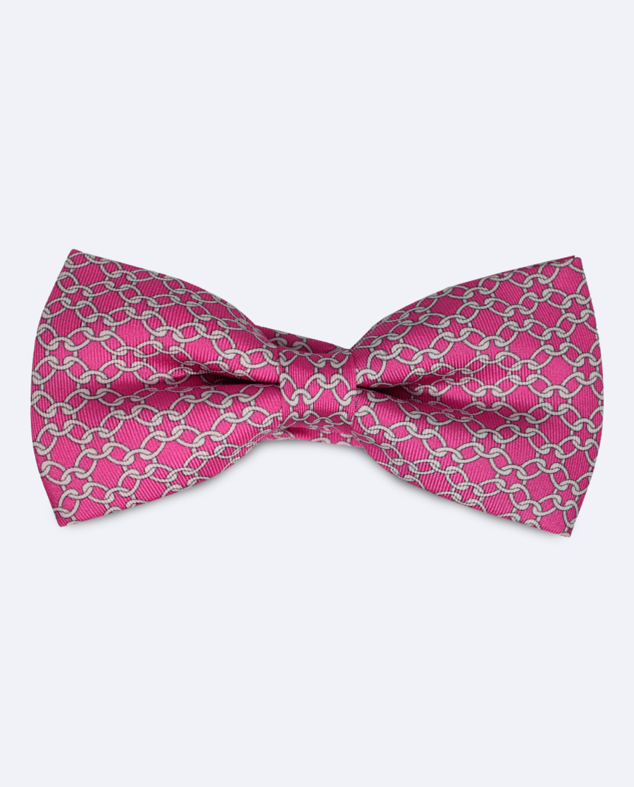 Pajarita de seda rosa diseño geométrico blanco