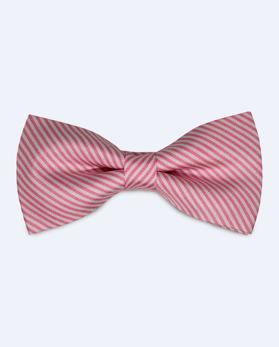 Pajarita de seda rosa rayas blancas