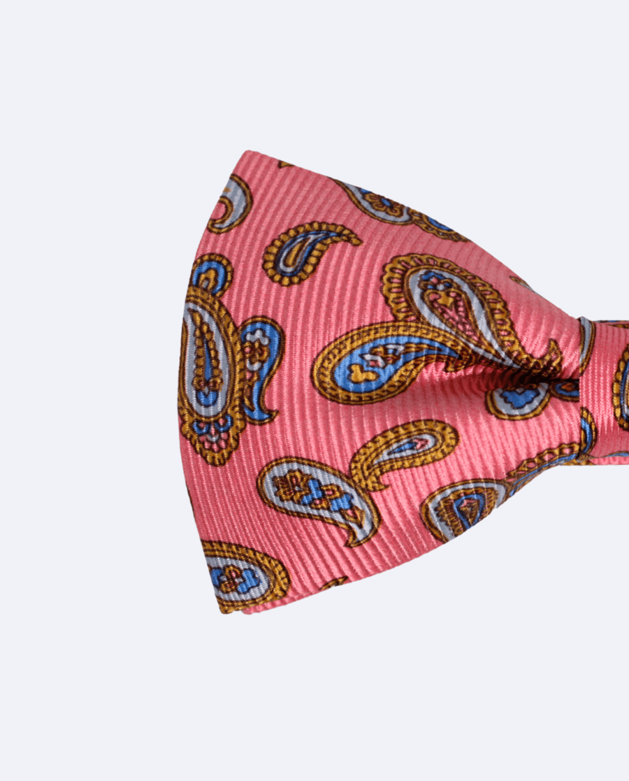 Pajarita de seda satén rosa claro paisley amarillo