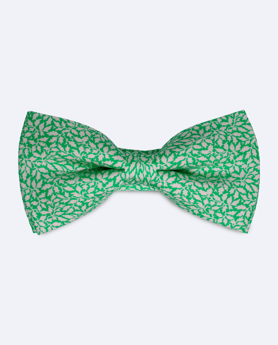 Pajarita de seda verde lima hojas blancas