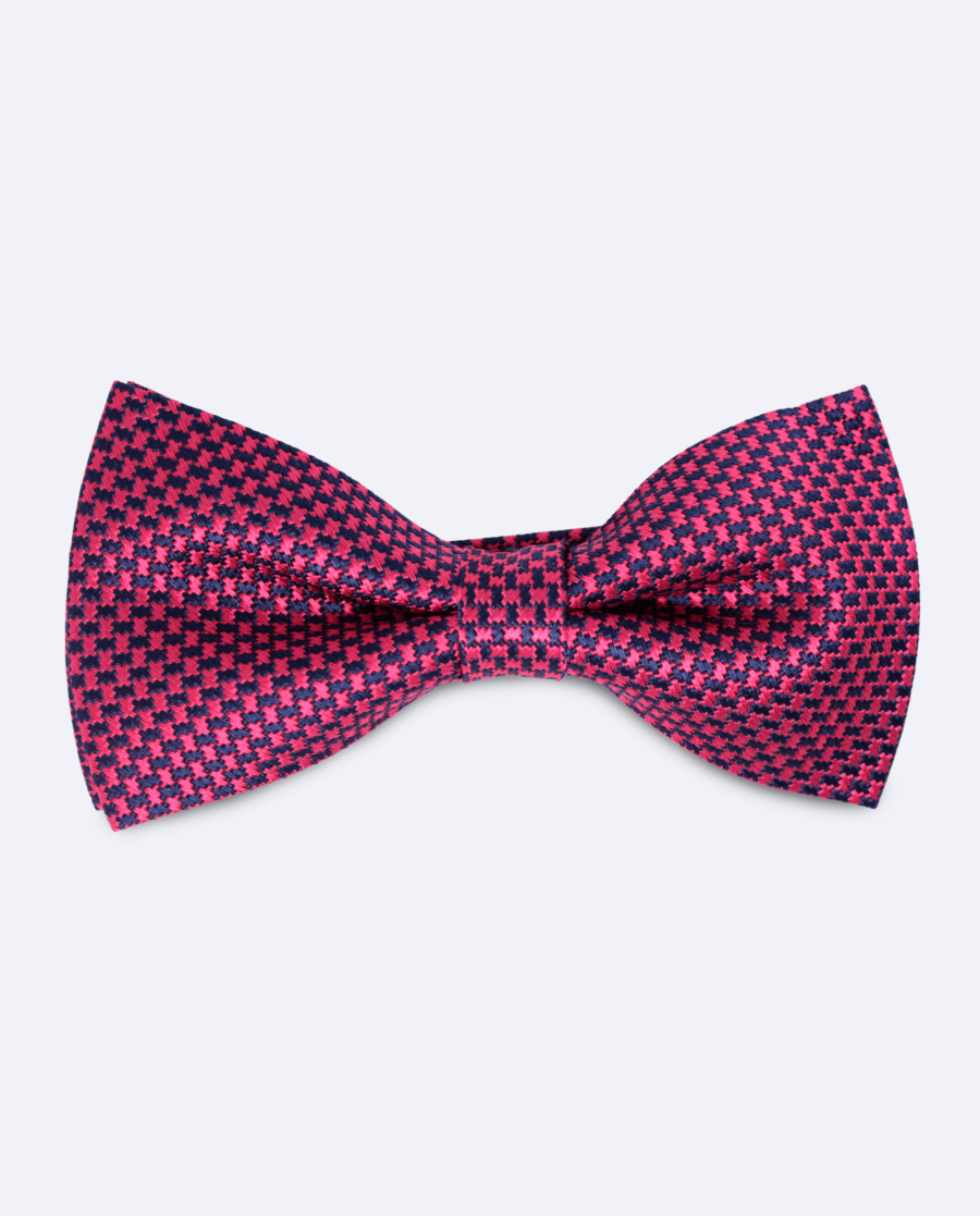 Pajarita en seda rosa fucsia y azul marino pata de gallo