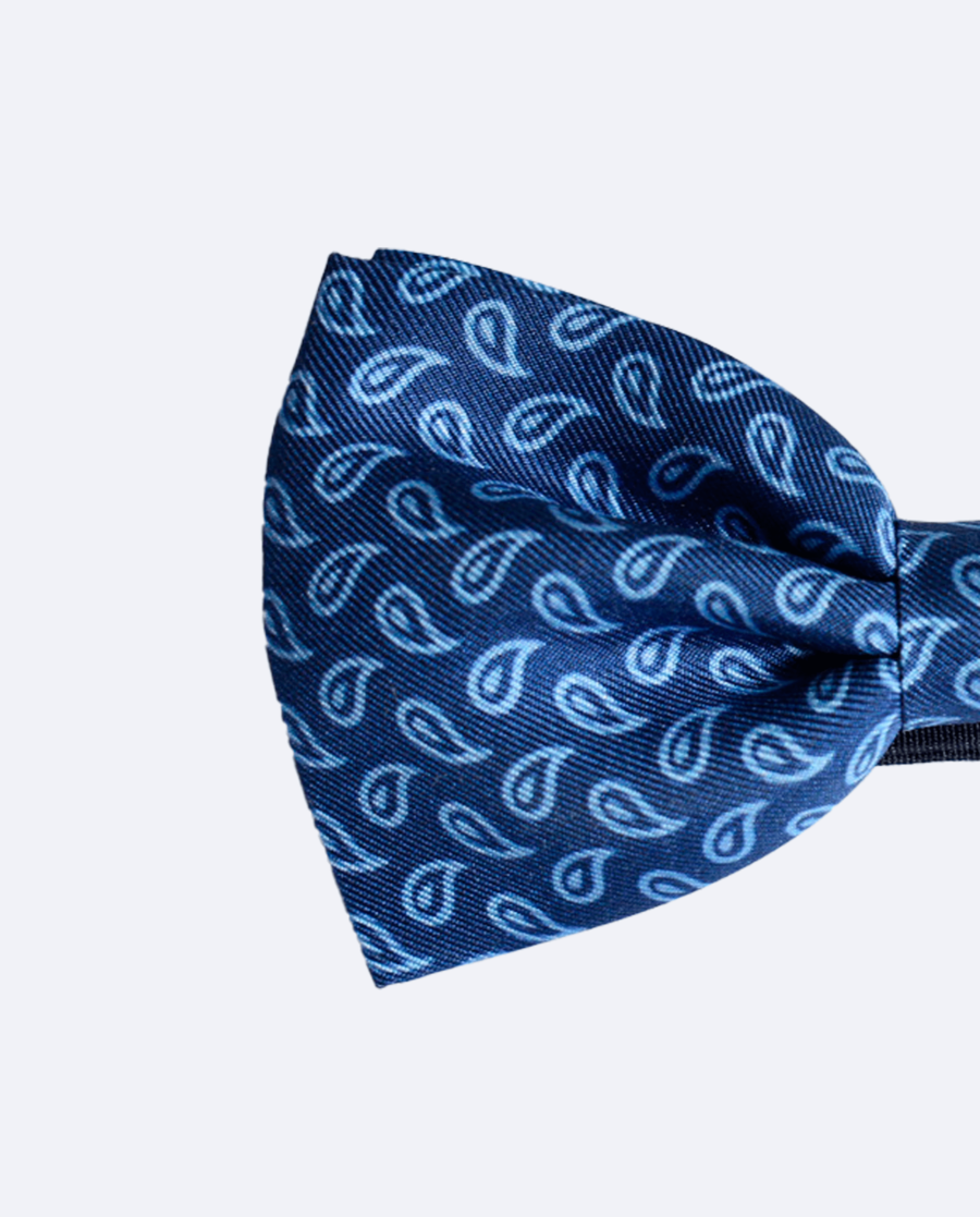 Pajarita azul marino paisley de seda