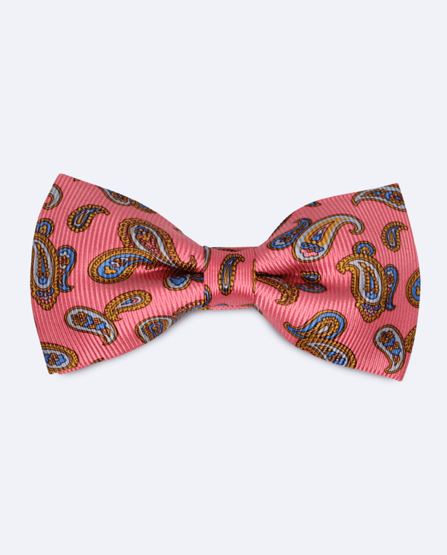 Pajarita rosa claro paisley amarillo de seda satén