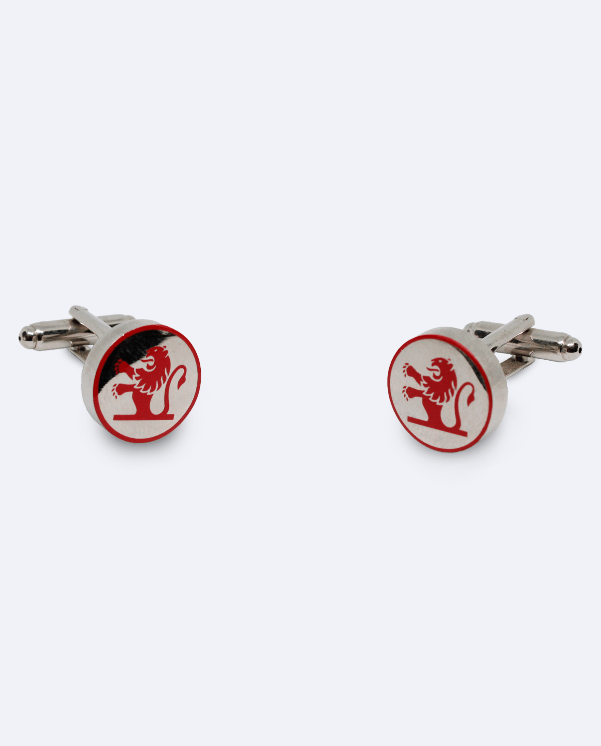 Gemelos de metal con diseño de león rojo elegante, vista general