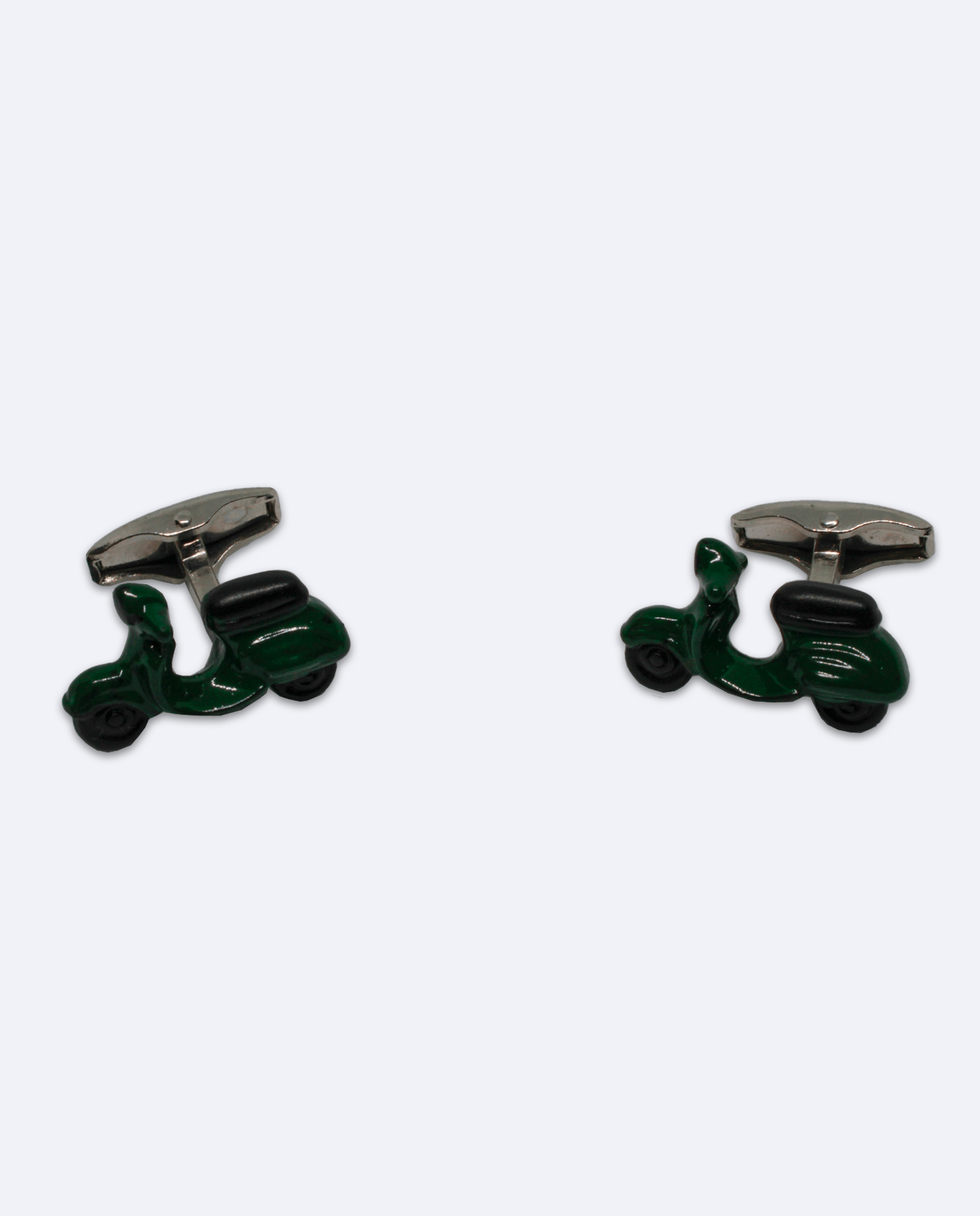 Gemelos de metal esmaltado para hombre con diseño de moto verde oscuro, vista general