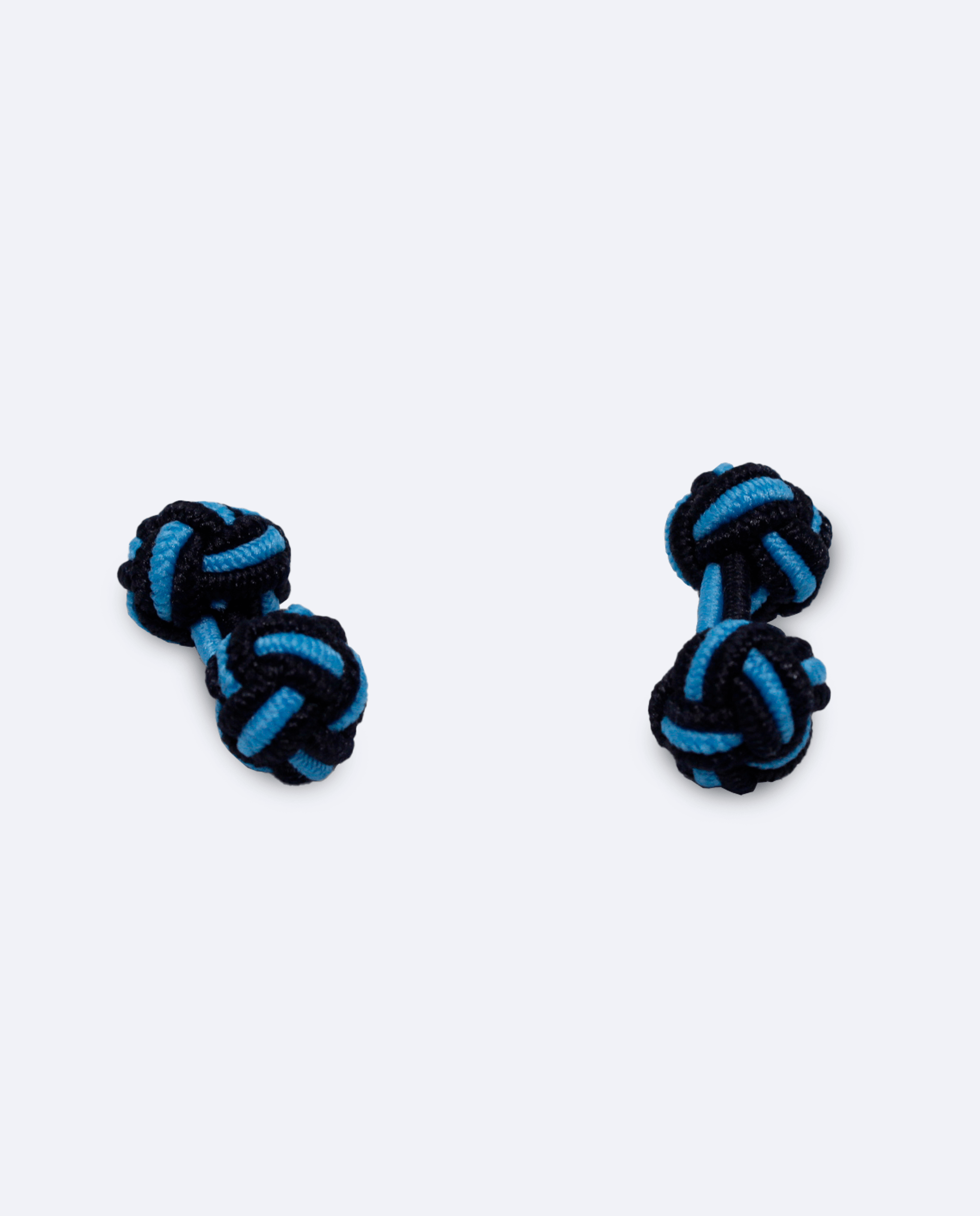 Gemelos de seda elástica con diseño de nudo azul marino y azul claro, vista general