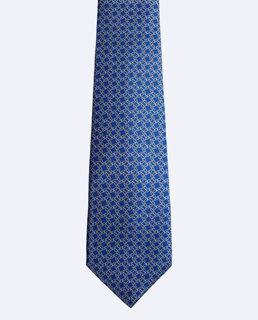 Corbata de seda azul diseño de cadenas
