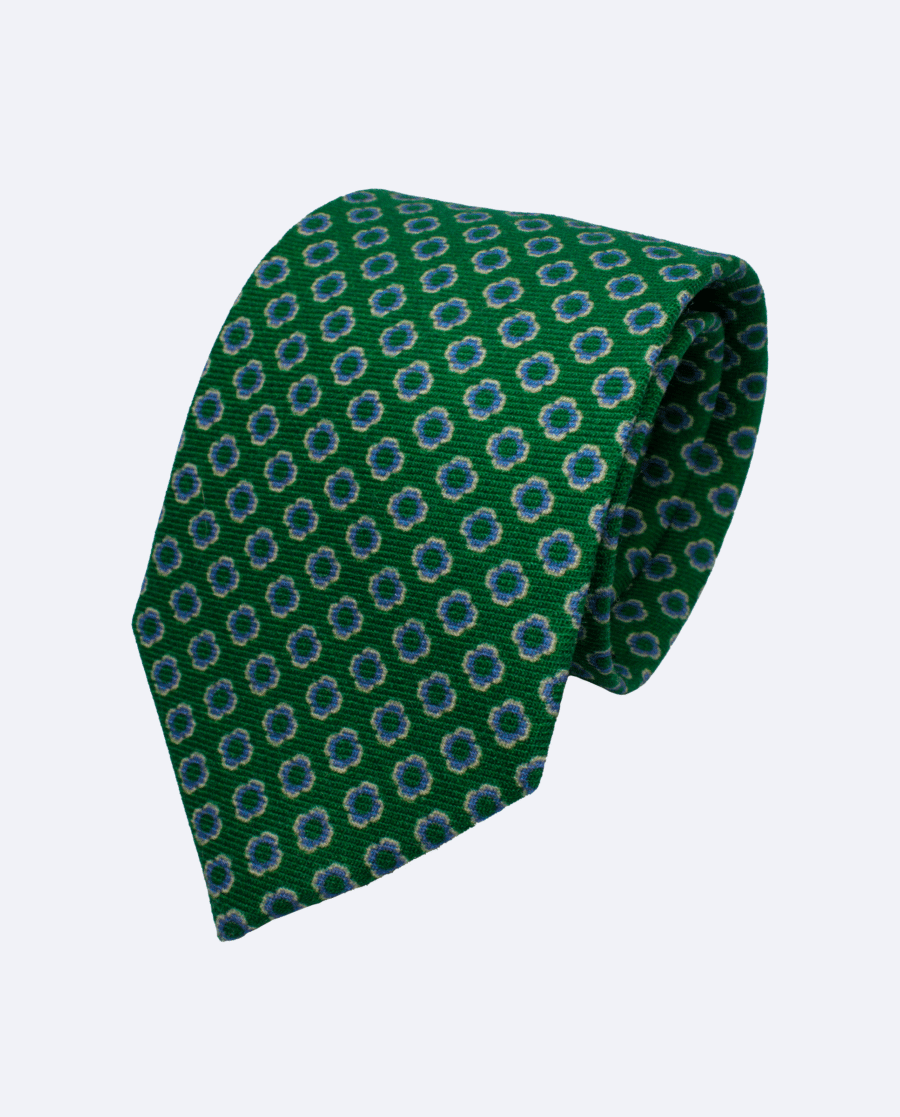 Corbata verde flores azules