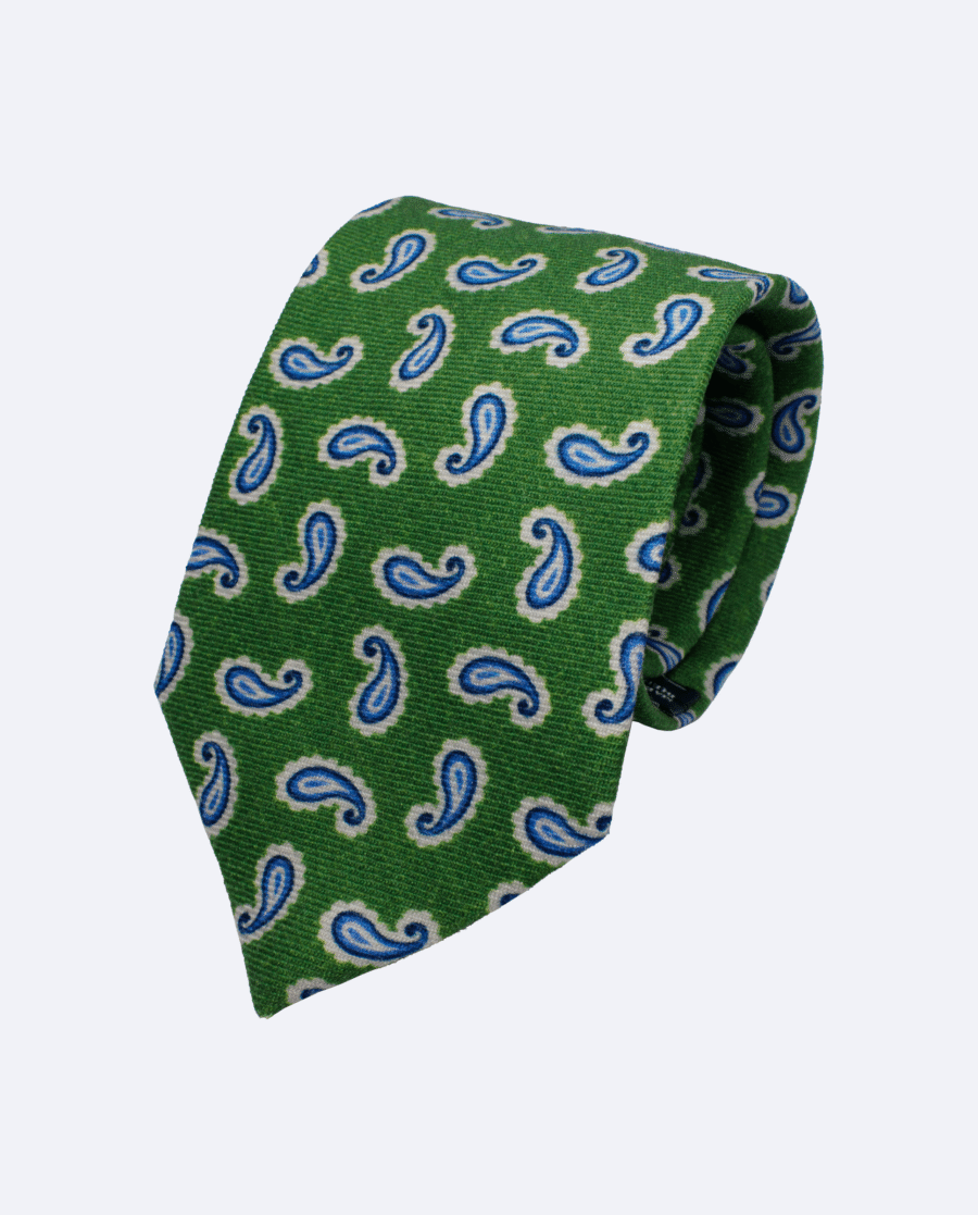 Corbata verde oliva paisley azul