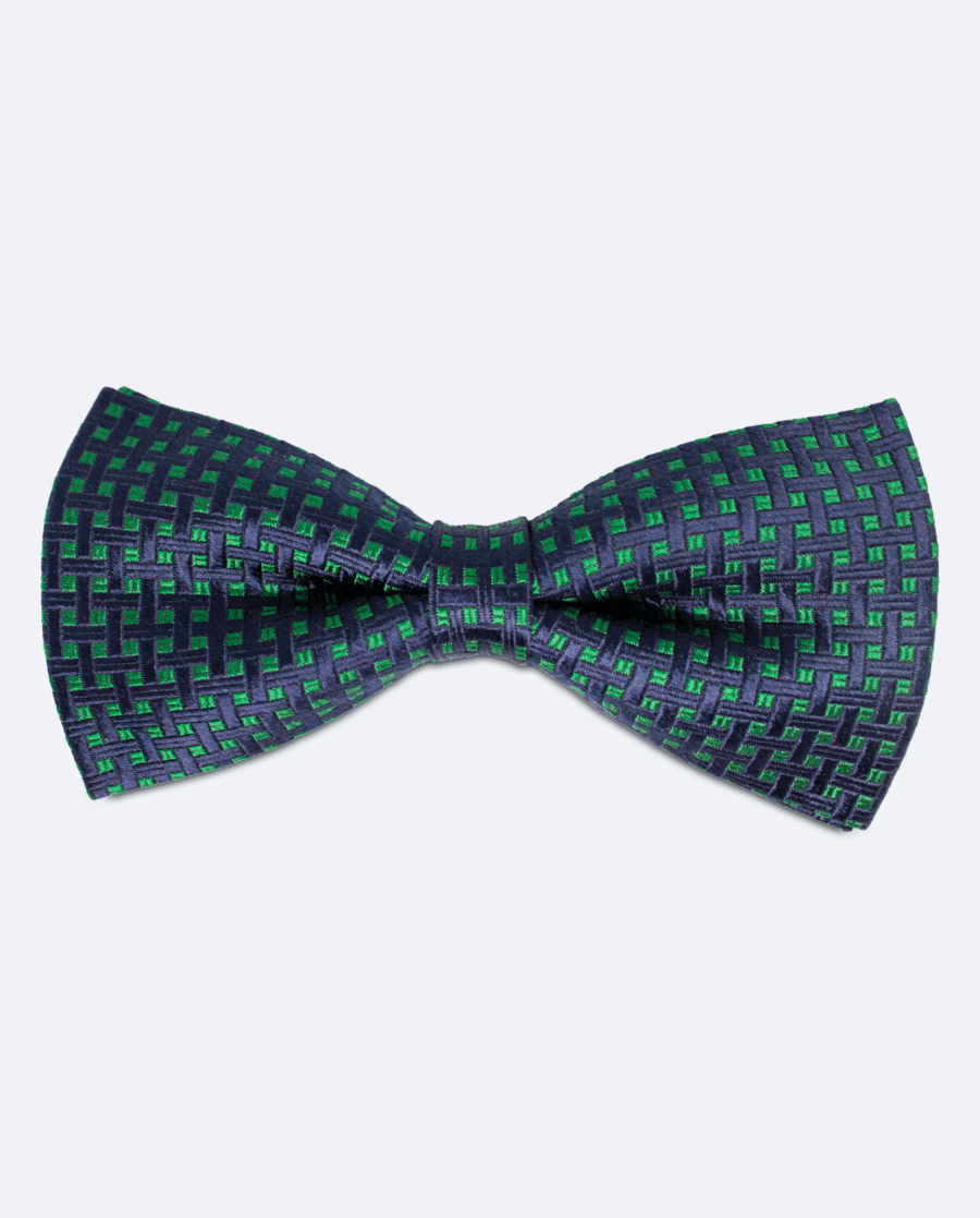 Pajarita azul marino con cuadros verde esmeralda