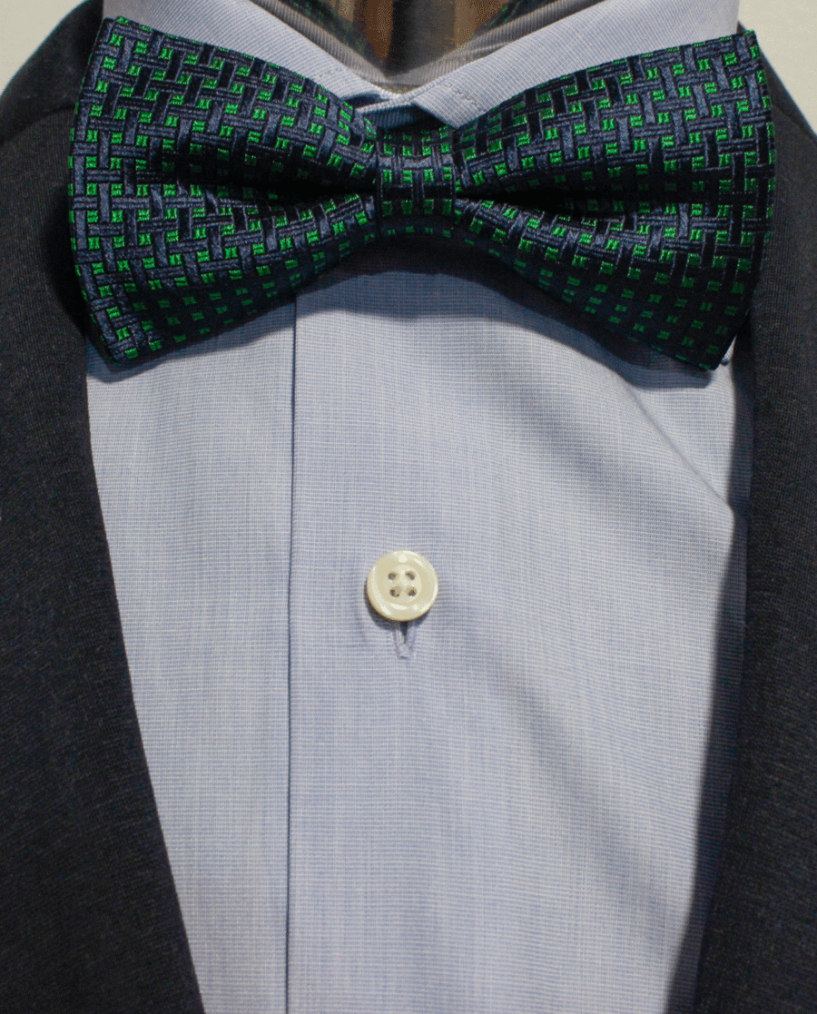 Pajarita azul marino con cuadros verde esmeralda