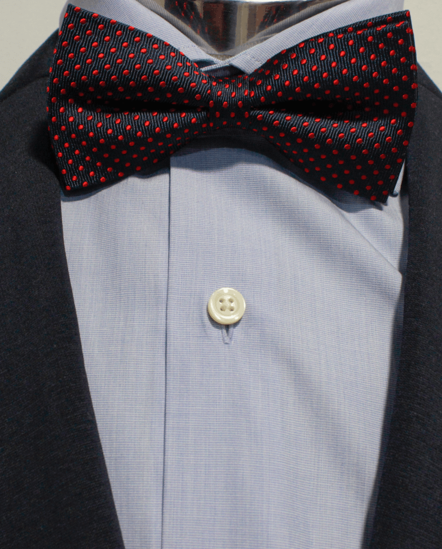 Pajarita azul marino con lunares rojos