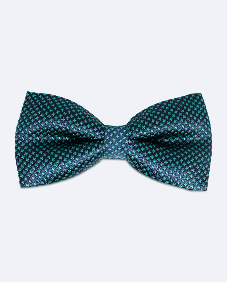 Pajarita azul marino y verde turquesa pata de gallo en seda