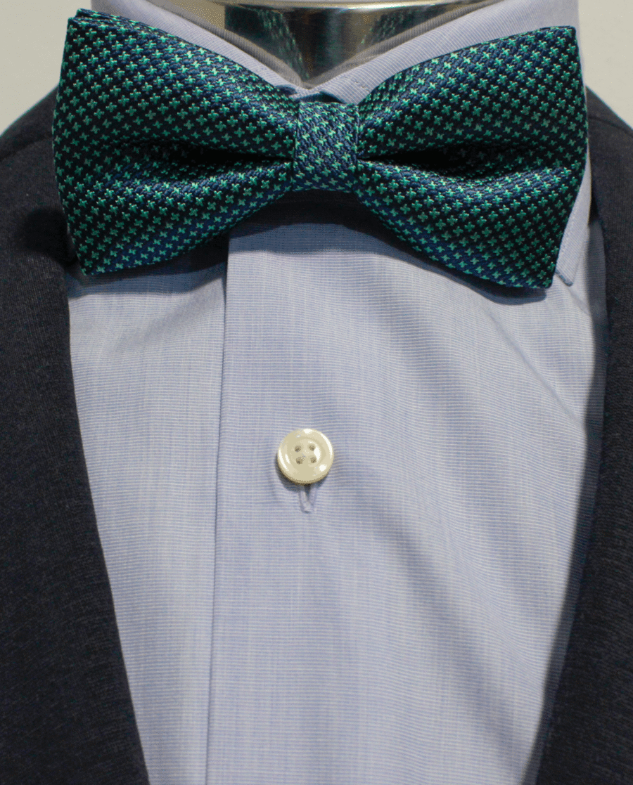 Pajarita azul marino y verde turquesa pata de gallo en seda