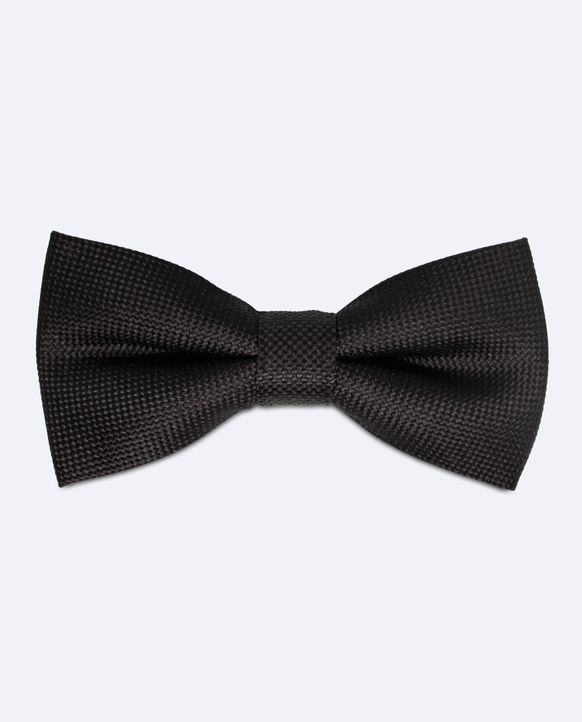 Pajarita negra, hecha a mano en 100% seda italiana con microdiseño jacquard, vista frontal