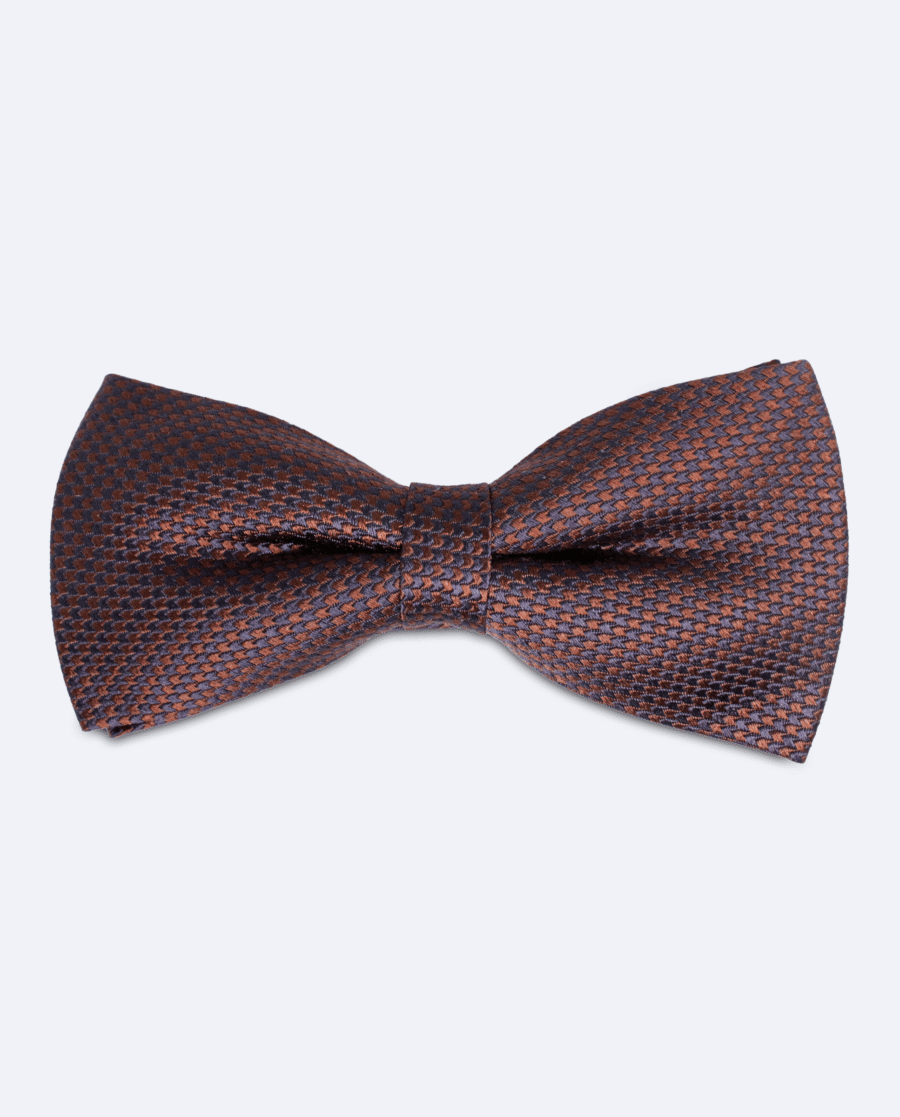 Pajarita marrón y azul marino con microdiseño