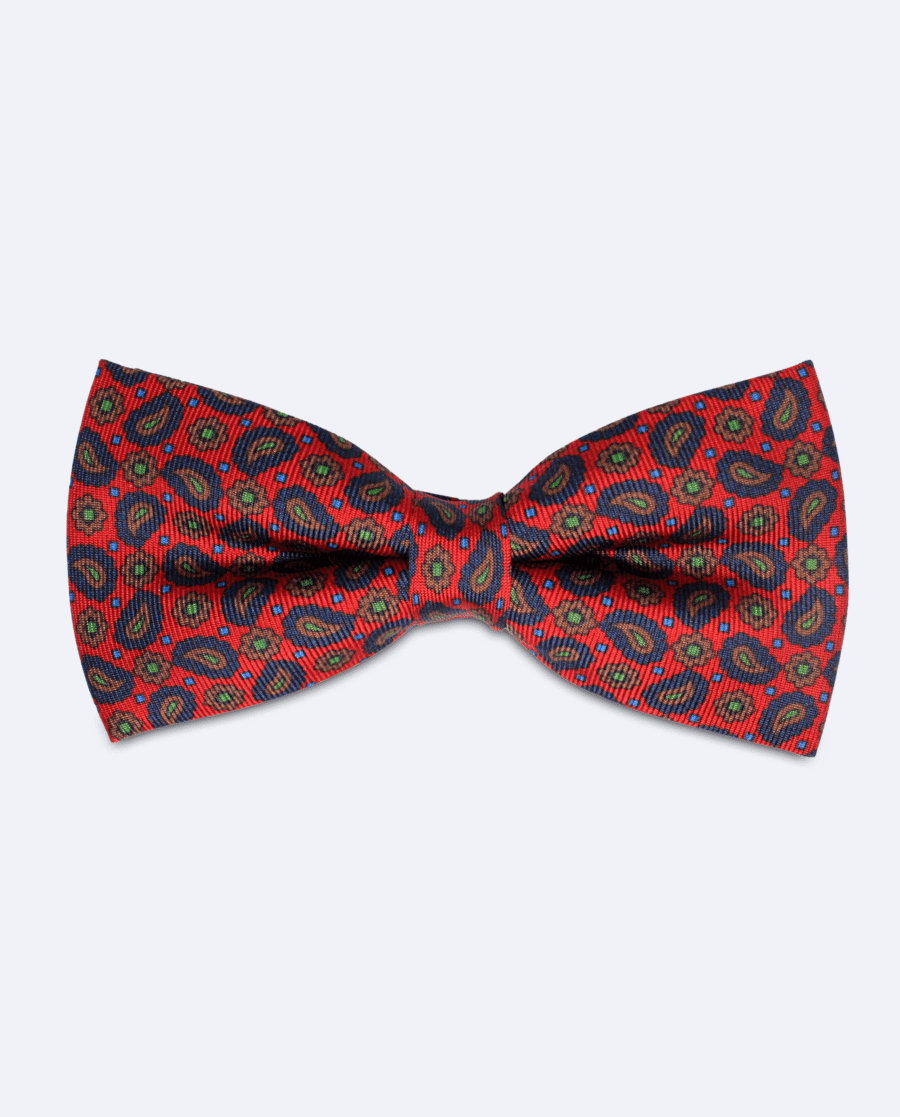 Pajarita roja con paisley azul marino