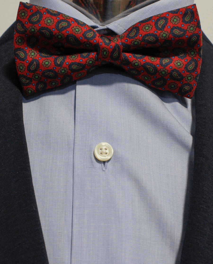 Pajarita roja con paisley azul marino