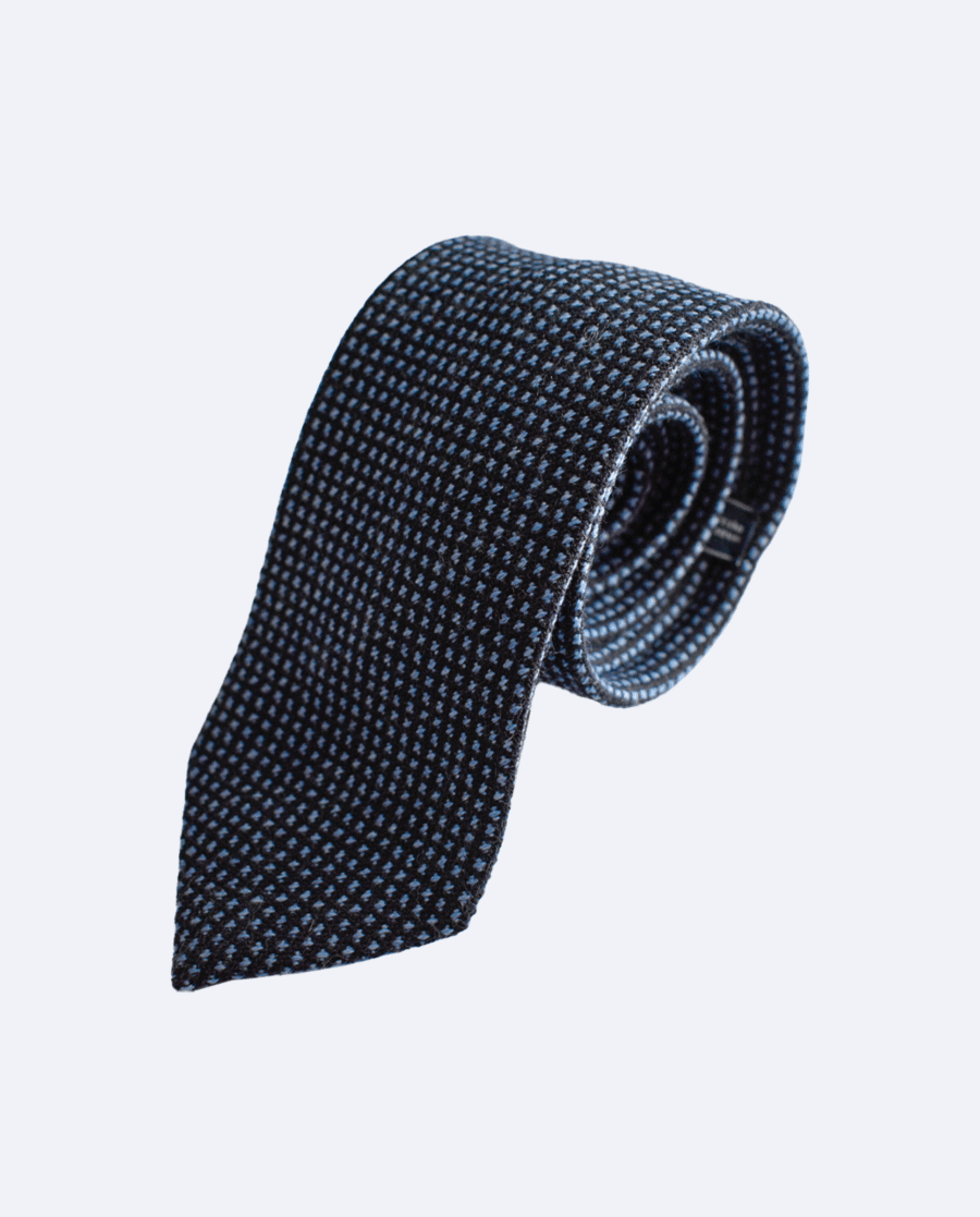 Corbata de lana azul oscuro con diseño geométrico azul acero