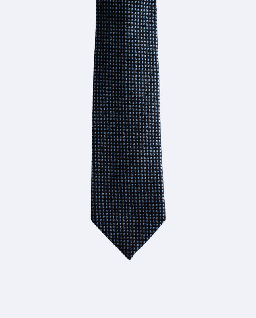 Corbata de lana azul oscuro con diseño geométrico azul acero