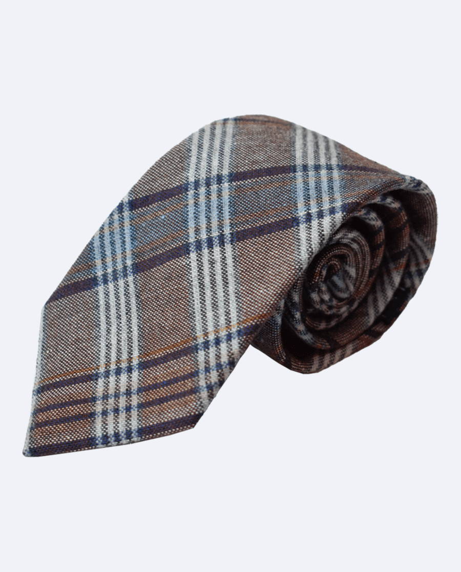Corbata de lana marrón con cuadros