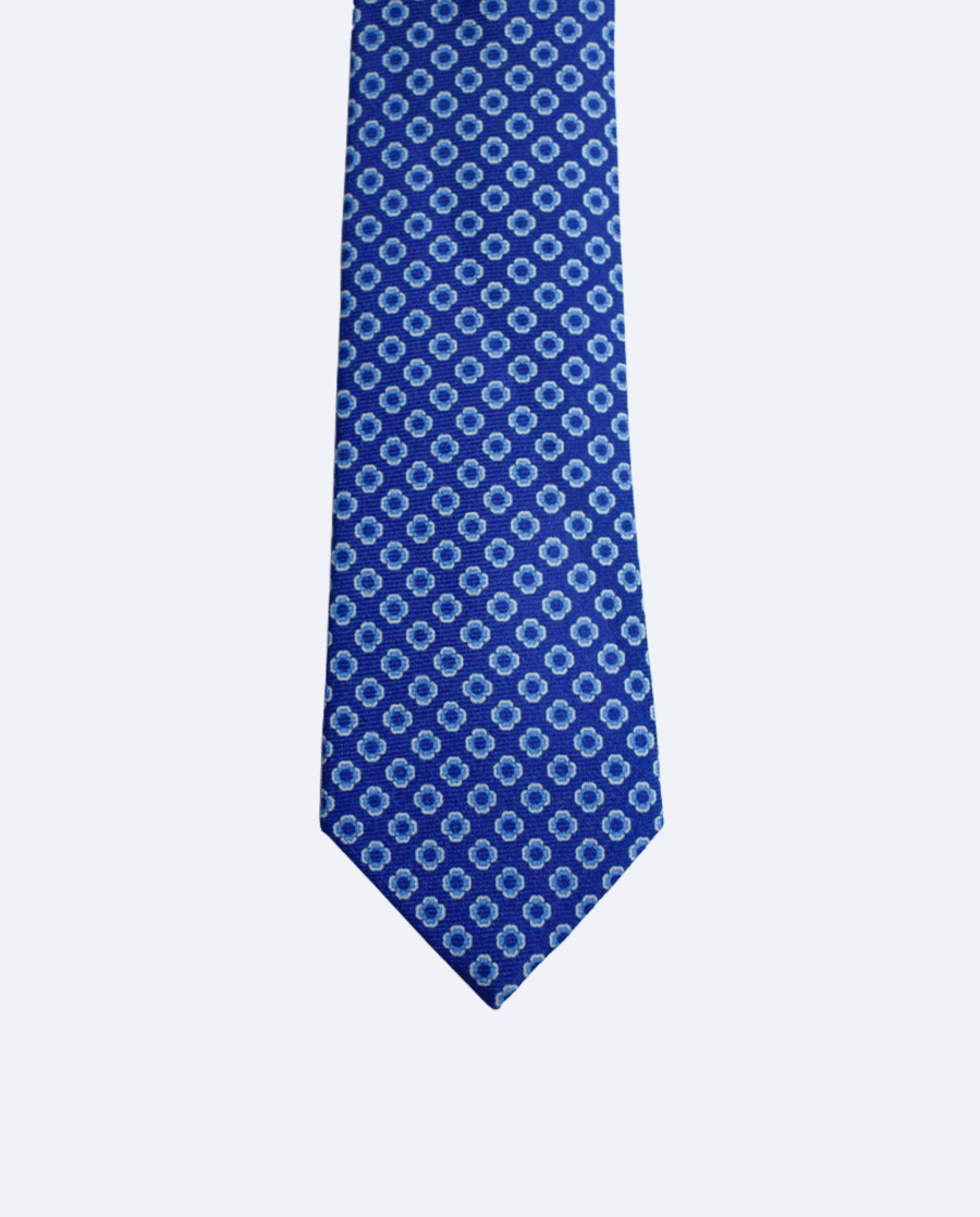 Corbata de seda azul con flores