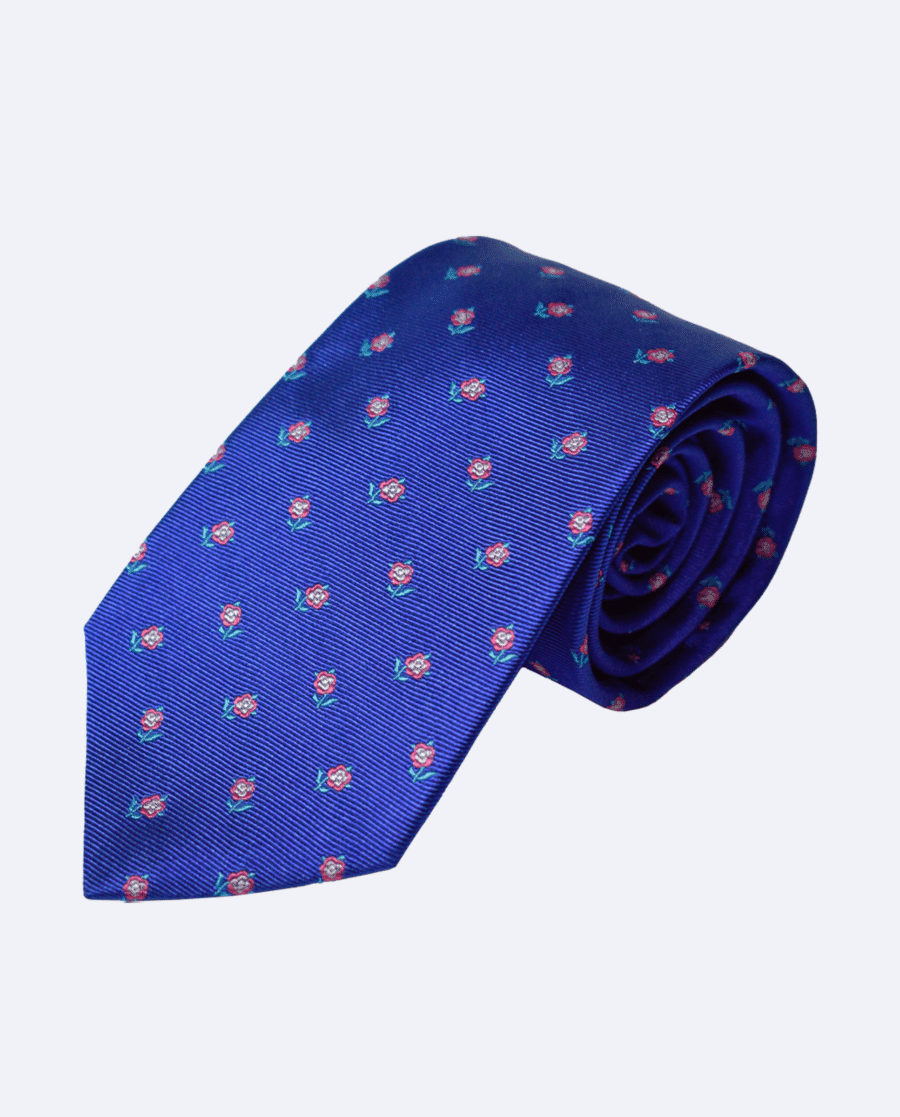 Corbata de seda azul eléctrico con flores