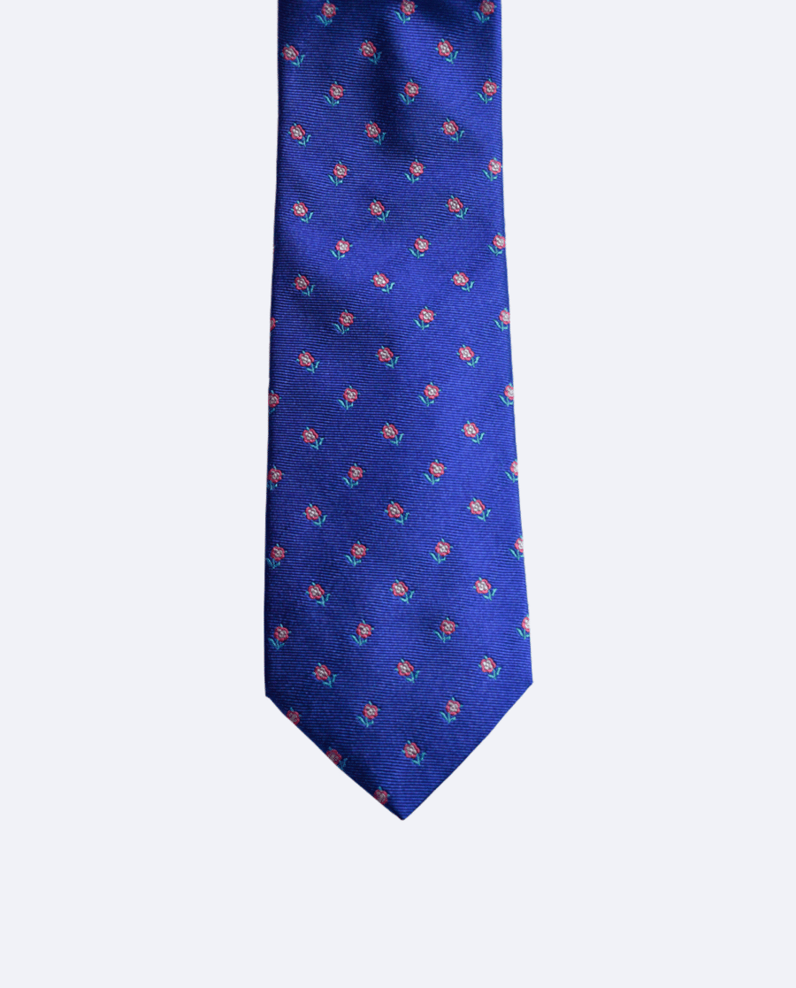 Corbata de seda azul eléctrico con flores