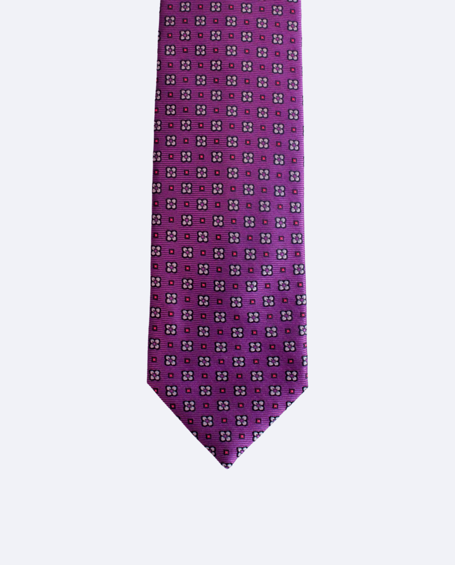 Corbata de seda morada con flores