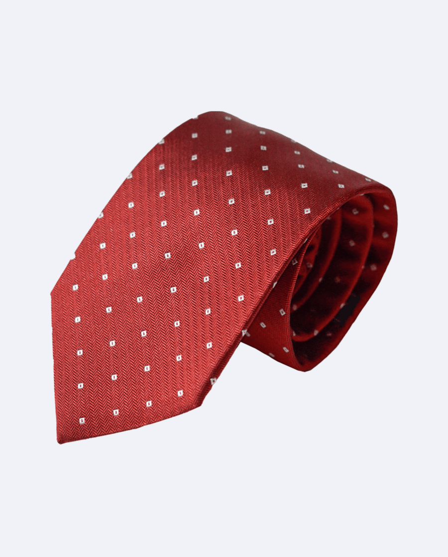 Corbata de seda roja con rombos blancos